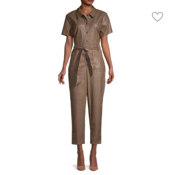 7 FOR ALL MANKIND brown vegan leather jumpsuit with removable belt (XS) - Picture 1 of 7